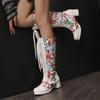 Women Boots Winter Lace-up Round Toe Knee High Boots Square High Heels Fashion Floral Embroidery High Top Women's Boots WSH5012