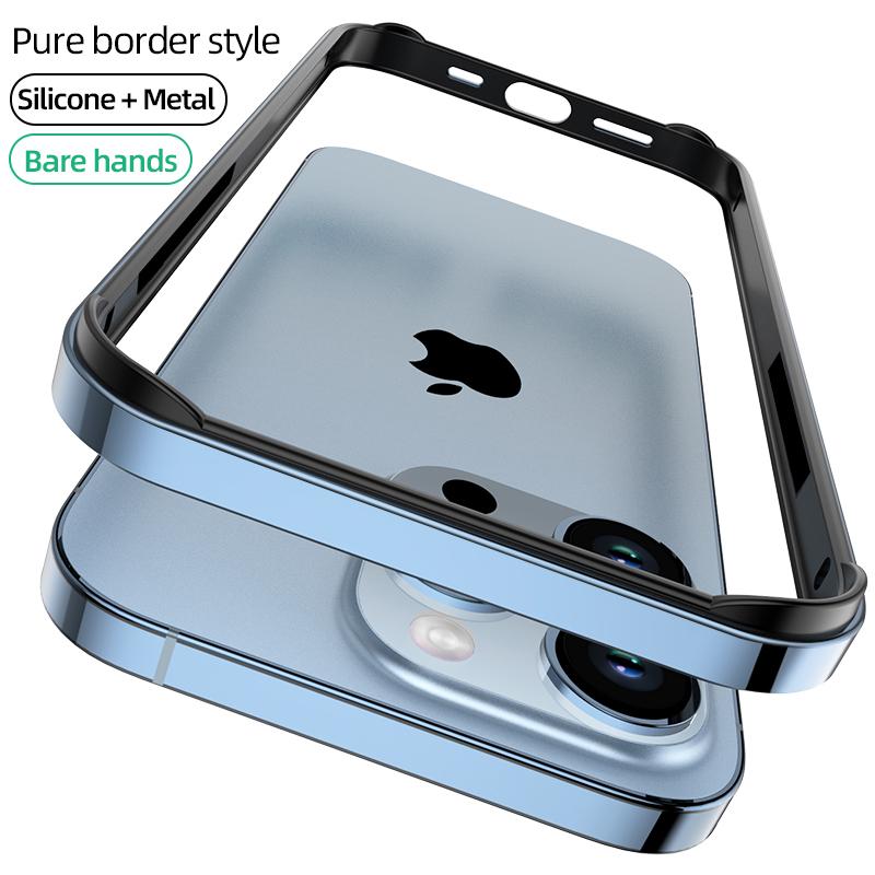 Роскошный алюминиевый чехол-бампер Hybird с силиконовой рамкой для IPhone 14 Plus 13 12 Mini 11 15 Pro Max 14pro XR XS Противоударный защитный чехол