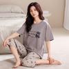 Summer Thin Cotton Pajamas Set for Women Cartoon Print Short Sleeve Tops and Capri Pants Sleepwear Female Casual Pyjamas Homewear