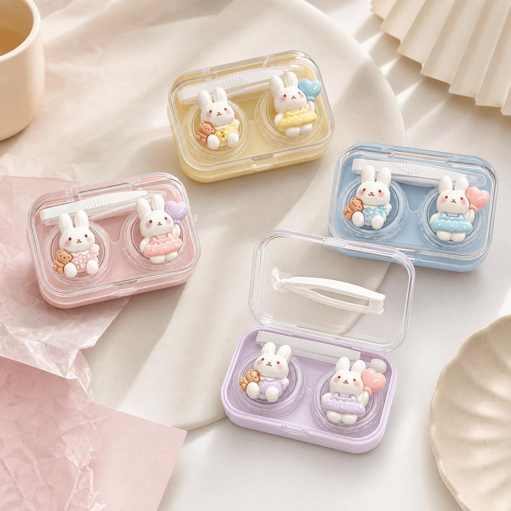 Cartoon Bunny Contact Lens Case Double Compartment Contact Lens Box Companion Box For Women Girls