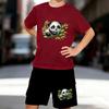 Boys 2 Piece Cute cartoon panda printed Outfit, Short Sleeve T-Shirt and Shorts Set for Kids Age 5-14,Black Sporty Casual Summer Clothes