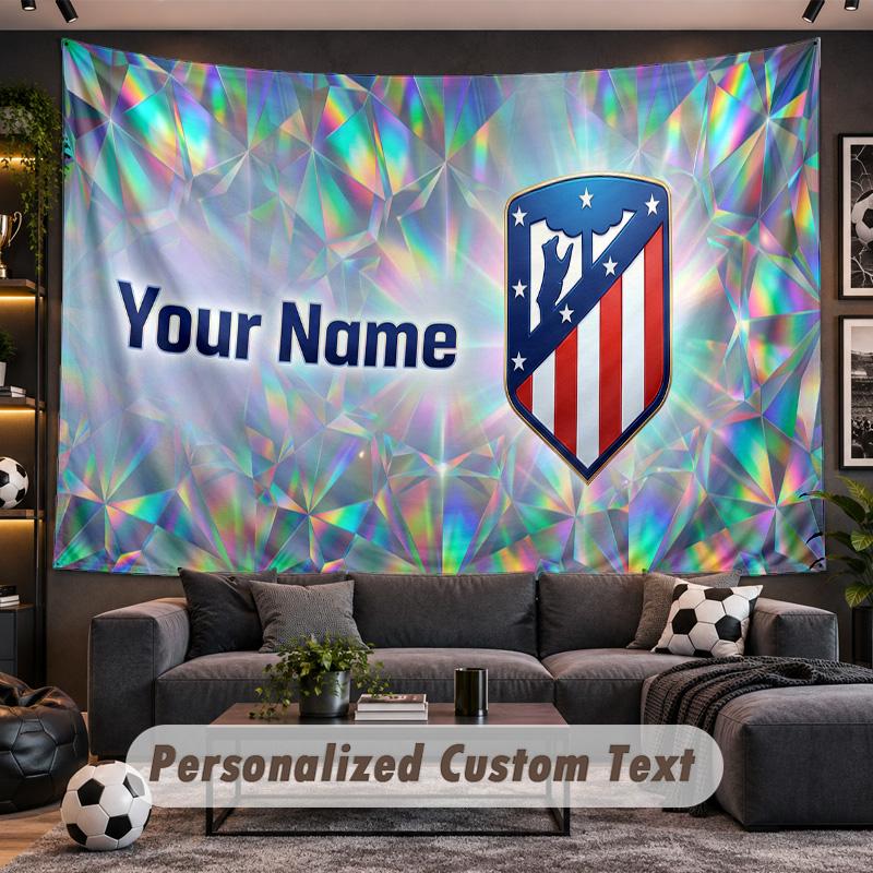 Atletico Madrid FC Personalized Tapestry Support Custom Name, Wall Art Home Decoration