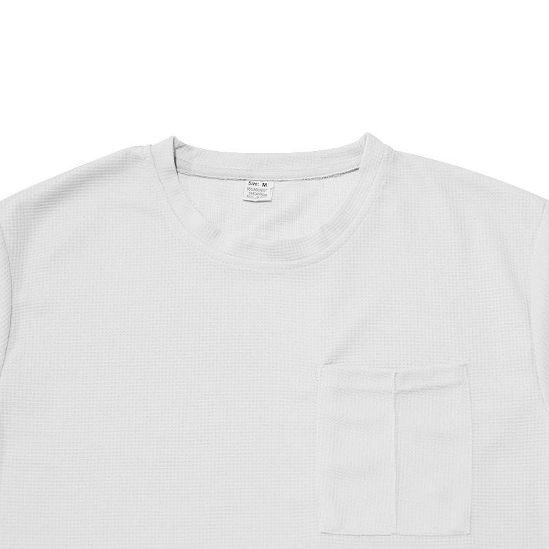 Летний тренд, вафельные шорты с круглым вырезом и карманами, с короткими рукавами, повседневный спортивный костюм для мужчин