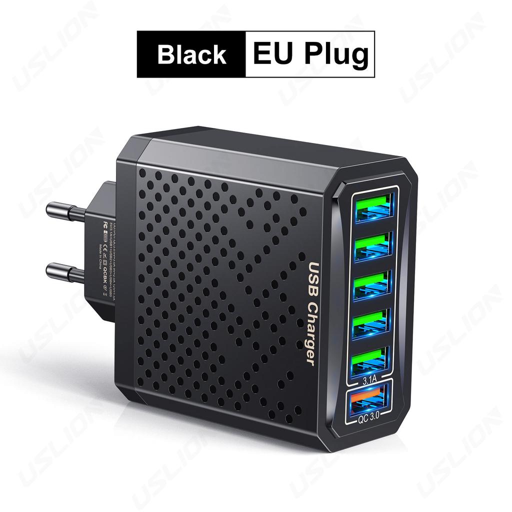 6 портов USB зарядное устройство QC3.0 быстрая зарядка мобильного телефона EU US AU вилка адаптер для iPhone 14 Pro Max Samsung Xiaomi 13 Oneplus POCO