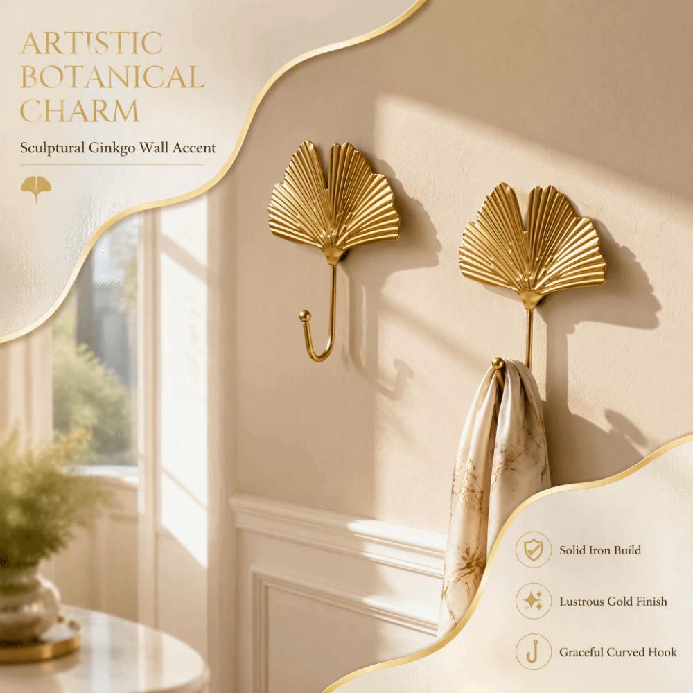 4pcs Ginkgo Leaf Shaped Wall Hanging Hooks Kitchen Hanging Hooks For Housewarming Gifting