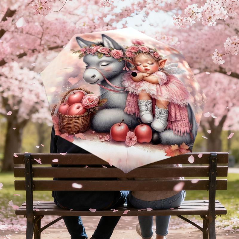 1pc fairy donkey Automatic Open/Close Umbrella with Windproof, 8-Rib Sturdy Canopy, Durable Ribs, Fashionable Design1141A