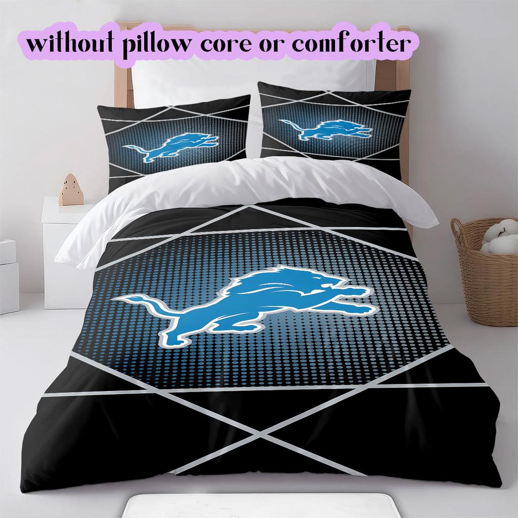 Detroit Lions Pattern Bedding,Quilt Set Quilt Cover Pillowcase Home Birthday Gift (1*duvet cover+2*pillowcase,without core)
