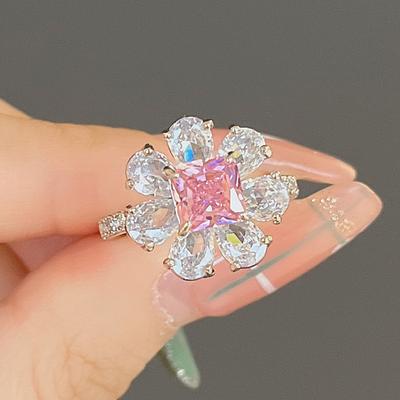 Кольца женские Huitan Romantic Pink Flower Design, роскошное кольцо с кубическим цирконием для помолвки, свадьбы, вечеринки, новые ювелирные изделия