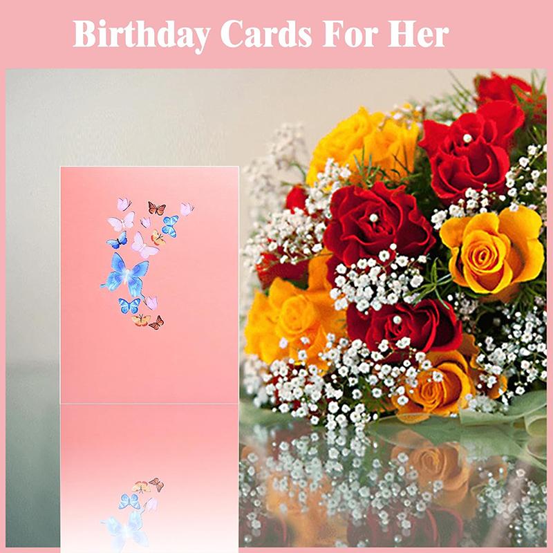 Pop Up Birthday Cards For Women, 3d Pop Up Flower Butterfly Card For Her, Daughter, Sister, Girlfriend, Girls, Attach A Delicate Envelope