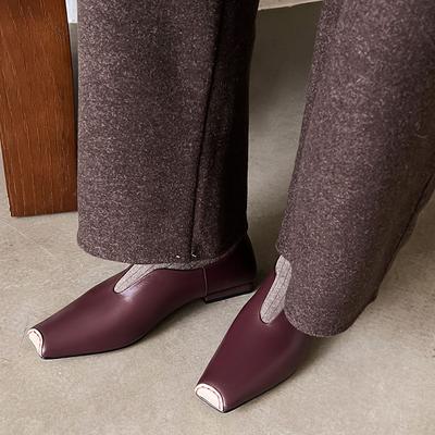 Серия «Пятачок»~ однослойная коровья кожа V-образный вырез туфли-лодочки 2025 ранняя весна квадратный носок низкий каблук слипоны глубокий вырез нишевые бабушкины туфли