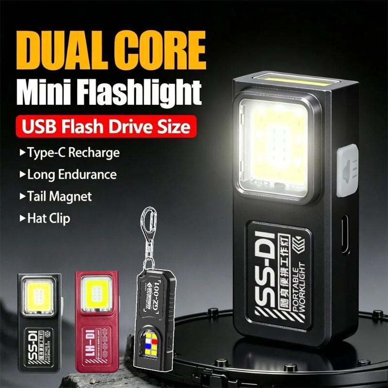 LED COB Mini USB Rechargeable Flashlight, Portable Magnetic Working Torch Lamp, Compact Lantern for Outdoor Emergency Hiking Camping Daily Night Use