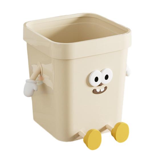 Household Waste Bin Cartoon Trash Can with Eyes Hands Legs 7L/12L/16L Cute No Lid Garbage Bin for Kitchen Bathroom Bedroom Office