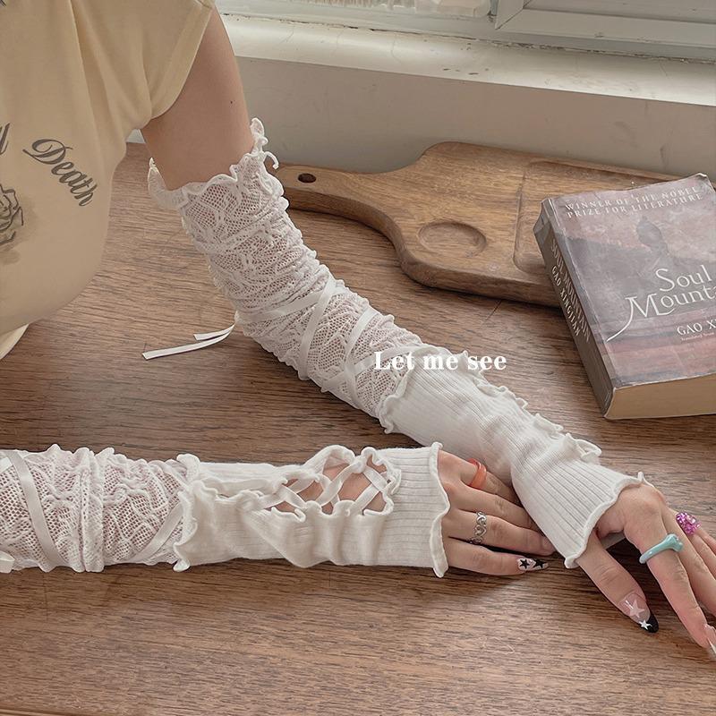 Новые кружевные солнцезащитные рукава с перекрестными бретелями в балетном стиле Y2K и перчатки JK