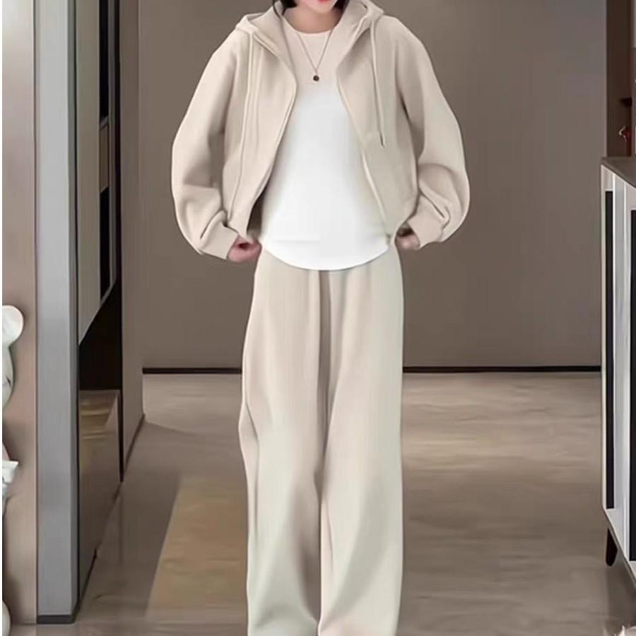 Комплект из двух предметов: толстовка большого размера: Повседневный трикотажный топ с длинным рукавом и свободные брюки для женщин