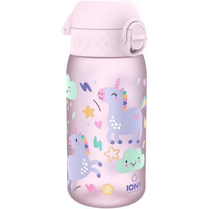 Gourde Enfant - Ion8 - 350ml - Anti-Fuite - Rose - Motif Licornes