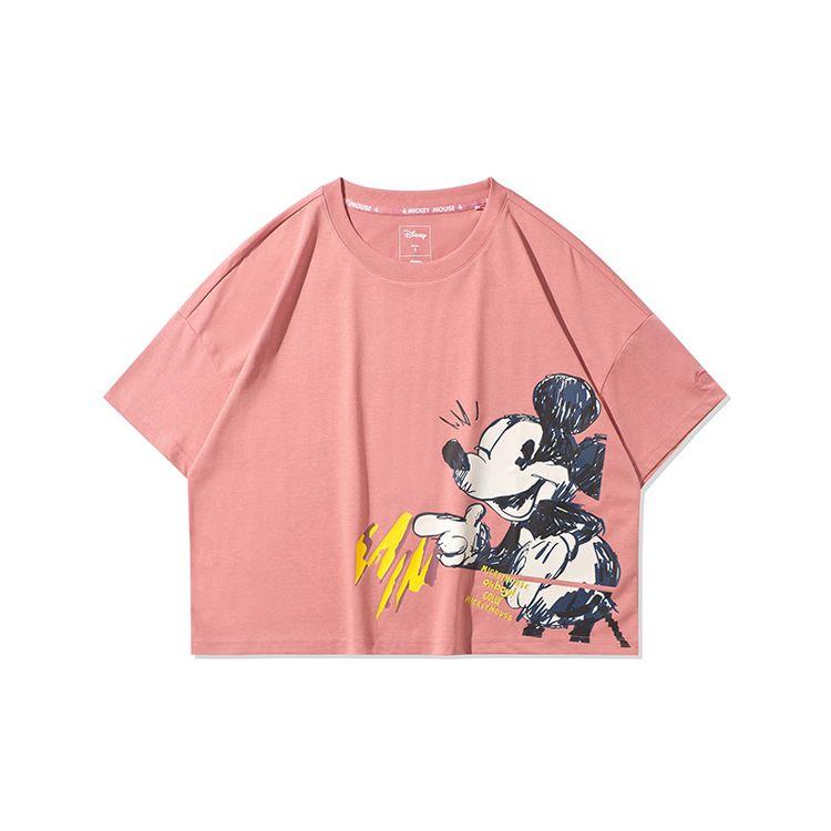 Li-Ning Casual Loose Round Neck Sports Short Sleeve T-Shirt Women Tops Apricot-Pink ahsq268-2