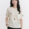 Navava Women S Diamond Flower Embroidery Round Neck ShorT Sleeve KniT T Nk3687