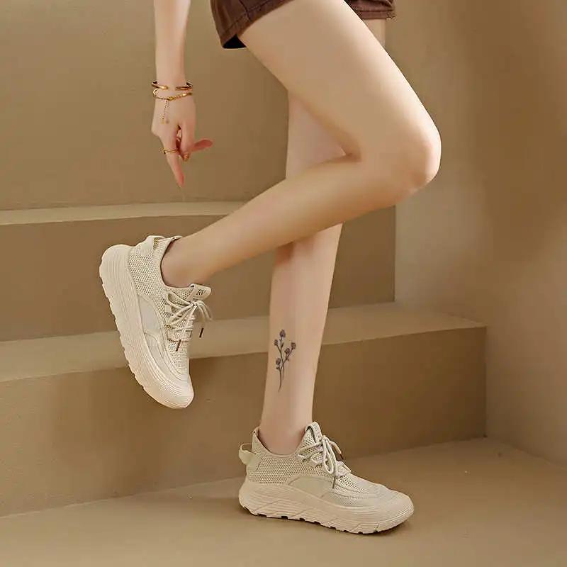 Fashion Chunky Height Increasing Women Shoes Retro Flats Sneakers 44 Size New Products Sports Clearance Womenshoes Teni Best