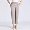 Women Summer Elastic High Waist Plus Size Casual Pants Middle-aged Elderly Straight Ninth Pants