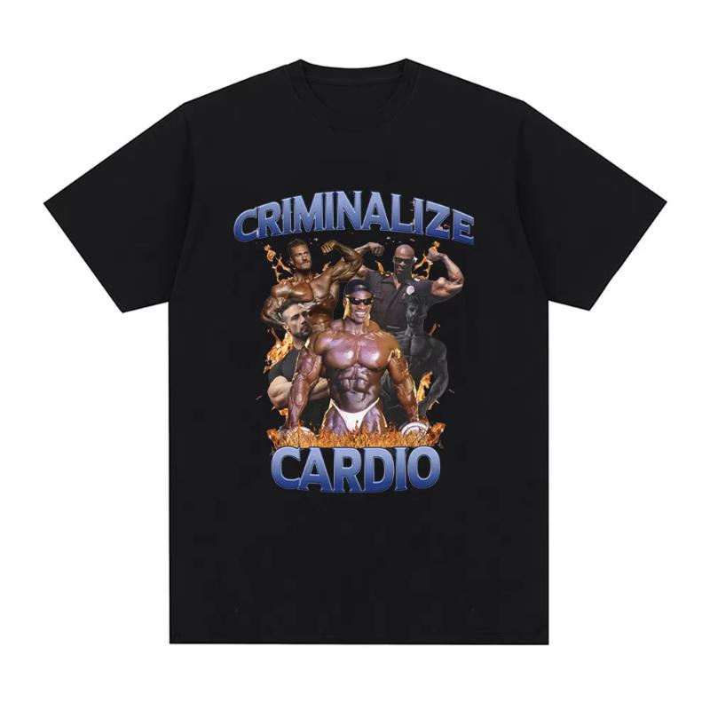 Criminalize Cardio Meme Graphic T Shirt Gym Fitness Vintage Short Sleeve Tshirt Unisex Fashion Hip Hop Cotton Oversized Tshirts