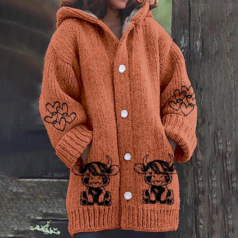 Womens 3D Animal Print Hooded Sweatshirt Casual Open Front Jacket