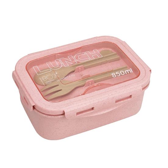 850ML Lunch Box Large Capacity Portable Two Compartments Bento Container with Tableware Office Supply