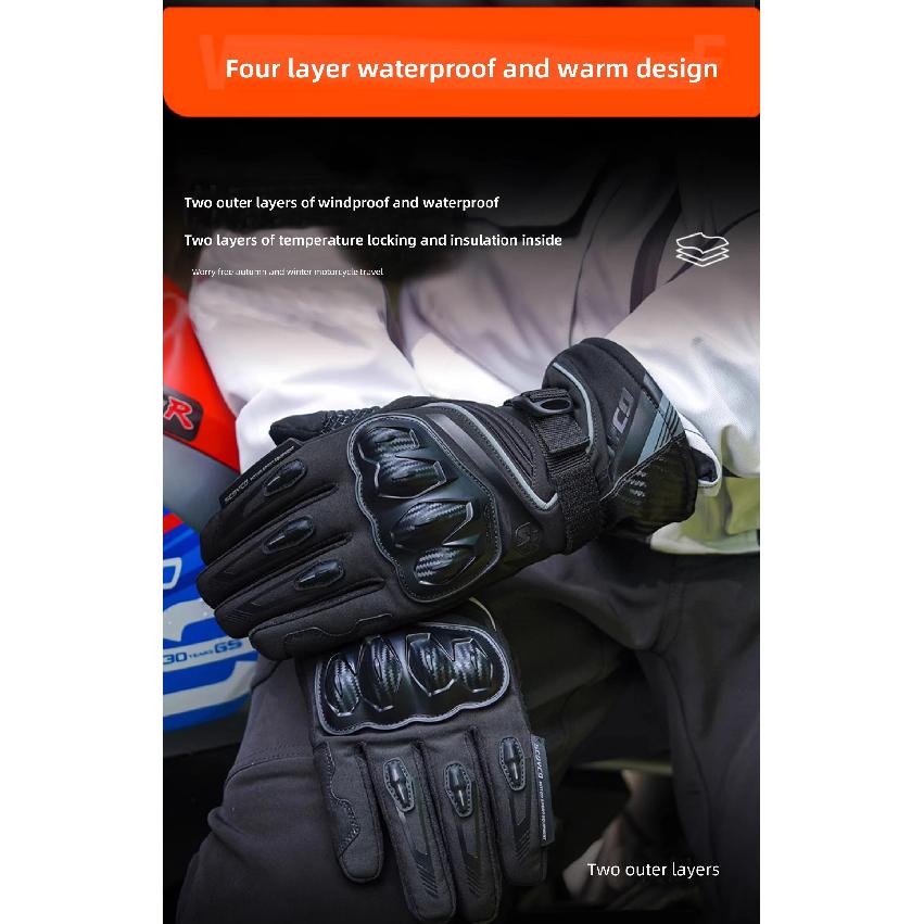 SCOYCO Motorcycle Gloves Winter Warm Full Finger Motorbike Gloves Men Women Waterproof Luvas Touch Screen Motocross Bike Guantes
