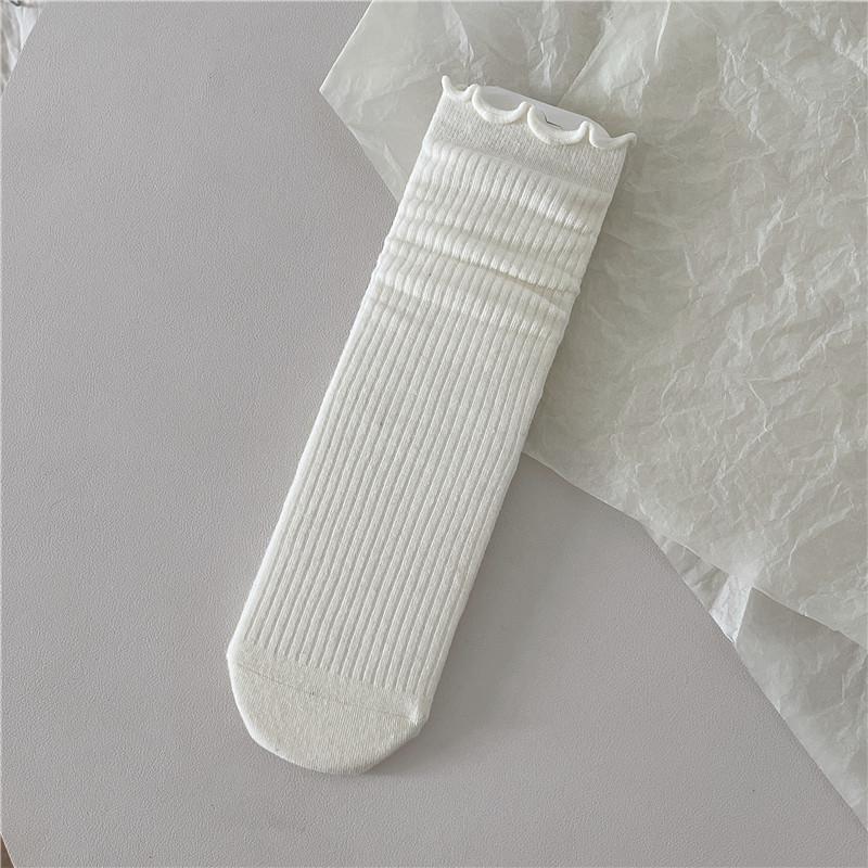 Женские ребристые белые и серые носки с кружевной отделкой - модный стиль Miu