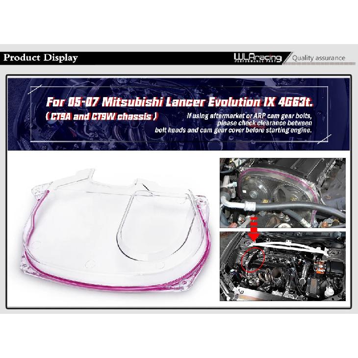 Clear Cam Gear Pulley Timing Belt Cover For 05-07 Mitsubishi Lancer Evolution 9 EVO IX 4G63t CT9A CT9W Polycarbonate