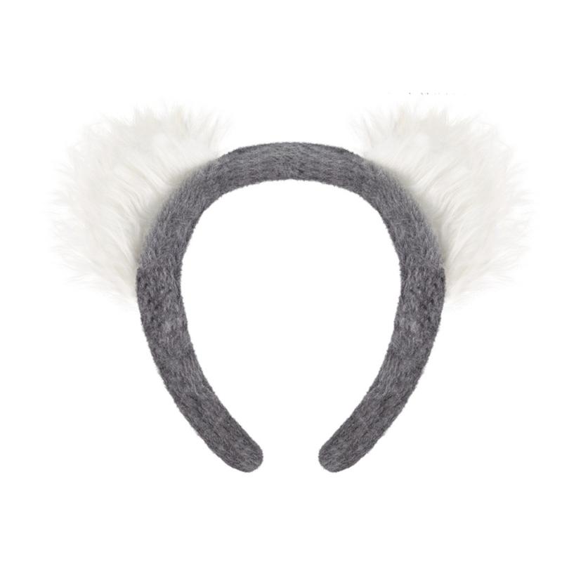 Koala Costume Accessories Set Koala Ears Headband Tail Bowtie Animal Fancy Dress Costume for Halloween Cosplay Party