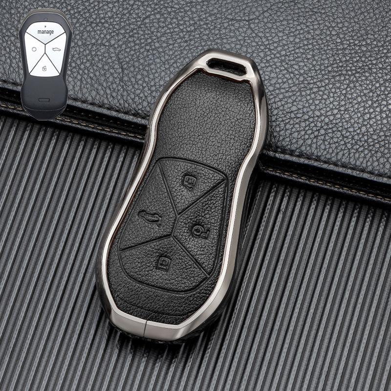Кожаный чехол для ключа автомобиля с хорошим сигналом для Xiaopeng P7 G9 G3 P5 - Металлический, полная защита, двусторонняя защита