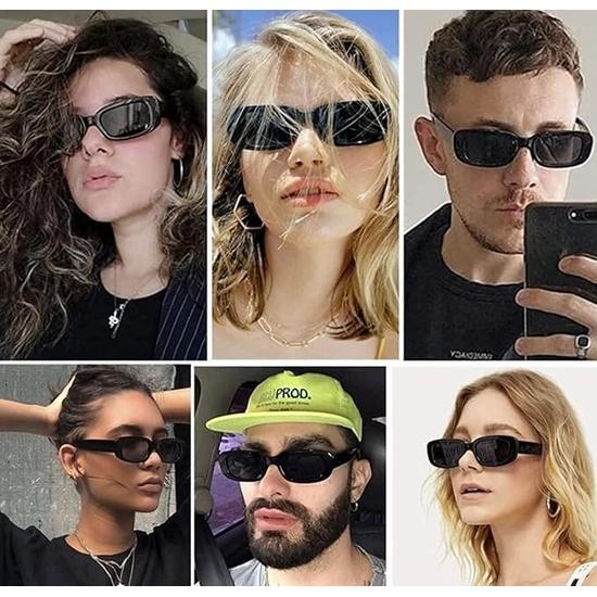 Sheomy Unisex Combo предлагает набор из 3 очков, солнцезащитные очки Square, прямоугольные, ретро, винтажные, узкие, женские::Мужчины, GSNLD-043