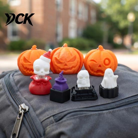 Stress Relief Fidget Button Halloween Clicker for Relief, Pumpkin Skull Ghost Witch Hat Finger Clicker, 3D Printed Push Bag Charm Office Reliever