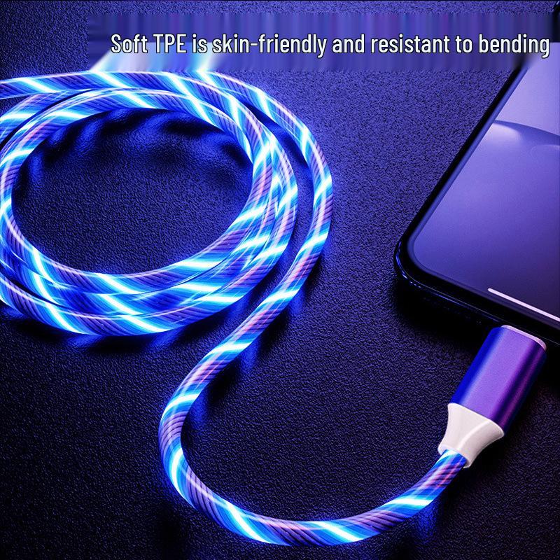 Светящийся дата-кабель Type-C с эффектом течения для Apple, Huawei, Xiaomi - 2A, в стиле ночного клуба