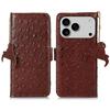 For iPhone 17 Pro Max Case RFID Blocking Genuine Cow Leather Phone Case Ostrich Texture