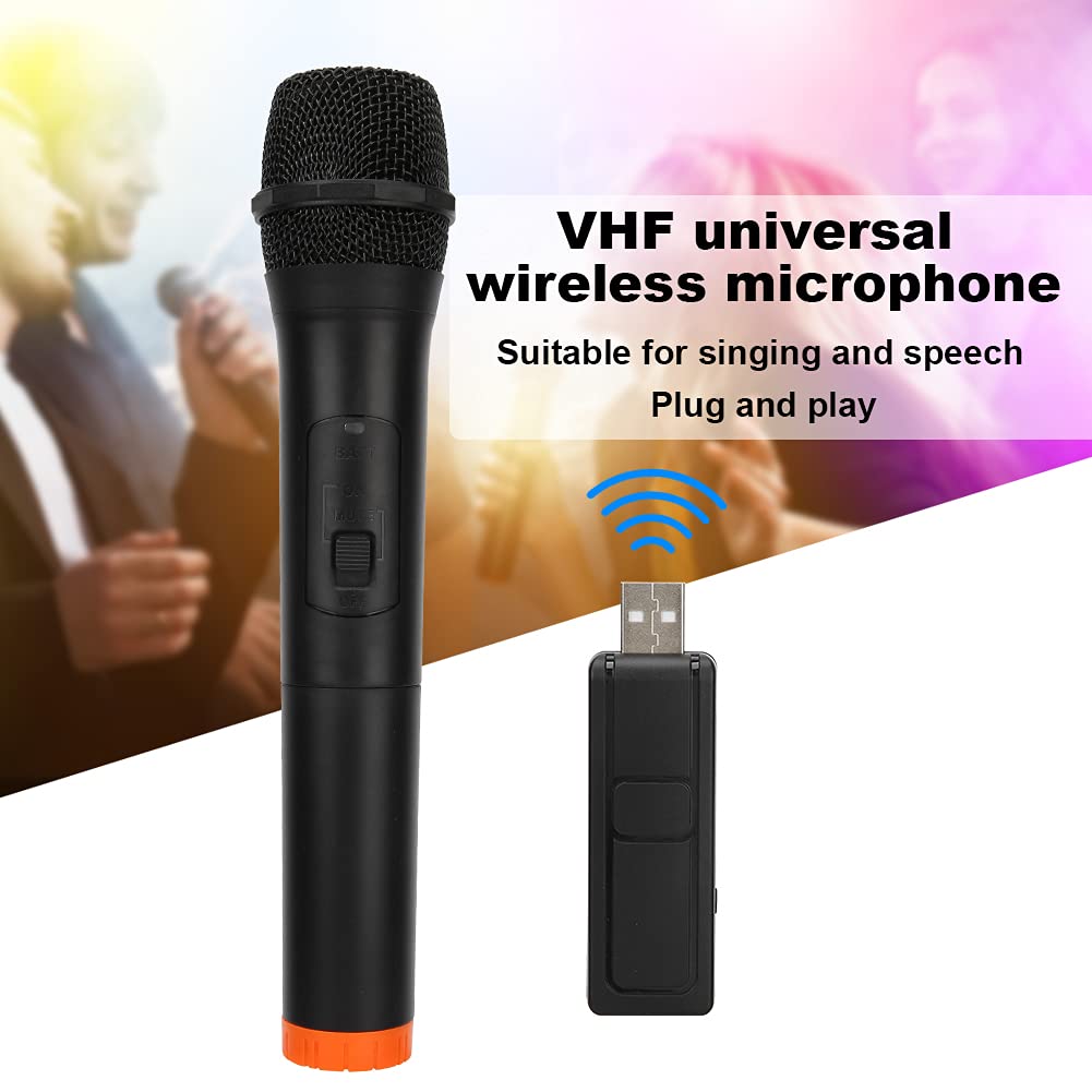 Qiilu Wireless Microphone for Karaoke Handheld VHF USB Receiver Black ABS Plastic Professional Universal