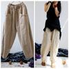 Women Spring Linen Elastic Waist Loose Pants Retro Solid Color Ladies Plus Size Women Pants