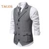 Мужской жилет с лацканами, без рукавов, однобортный, приталенный жилет с карманами с клапанами, однотонный деловой жилет, пальто