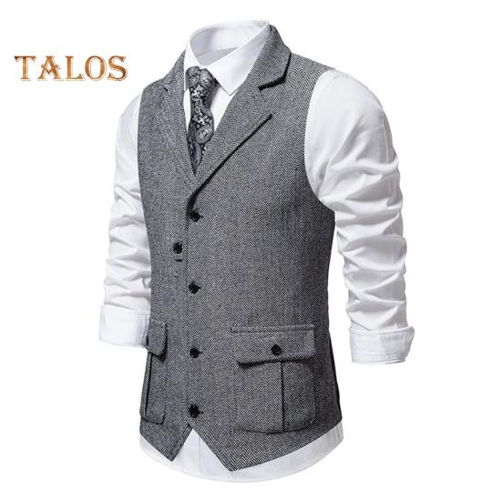 Мужской жилет с лацканами, без рукавов, однобортный, приталенный жилет с карманами с клапанами, однотонный деловой жилет, пальто
