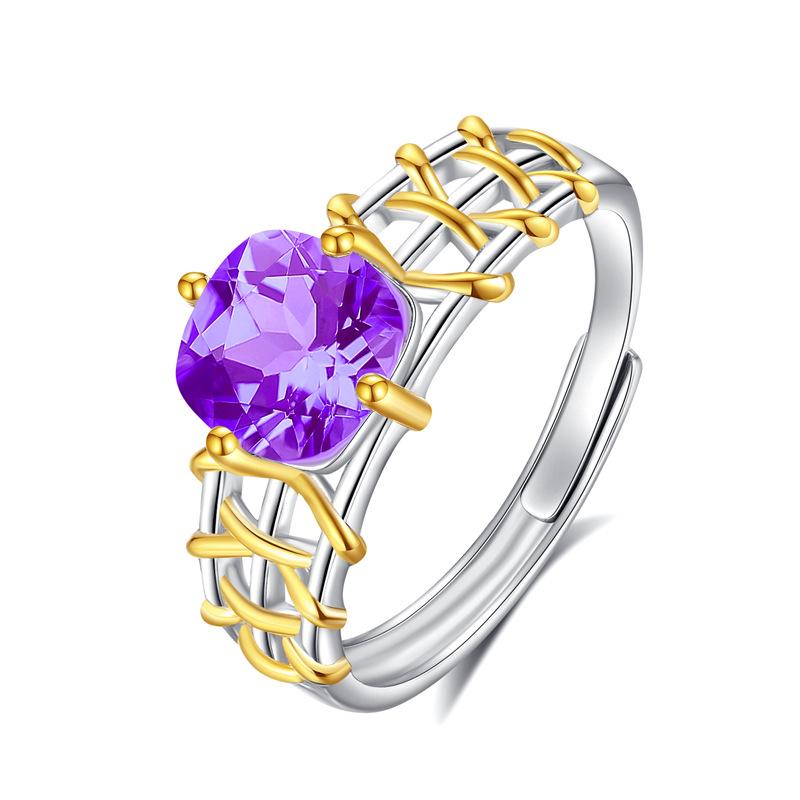 Natural color treasure fashion ring s925 sterling silver adjustable ring women's new niche high-end design jewelry gift