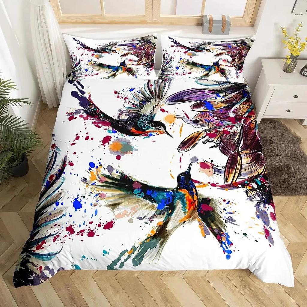 Комплект пододеяльника Колибри Размер Дабл Для Девочек Садовые Птицы Фермерский Дом Цветочный Комплект Постельного Белья Любителям Колибри Пододеяльник