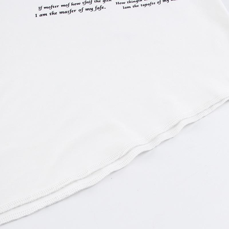 Spicy Girl Basic Knitted Slim Fit Round Neck Letter Printed Slit Long Sleeved T-shirt for Women