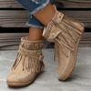 Fashion Bohemian Style Tassels Ankle Boots Women Retro Faux Suede Buckle Strap Short Boots Woman Plus Size 43 Flat Heels Western Botas