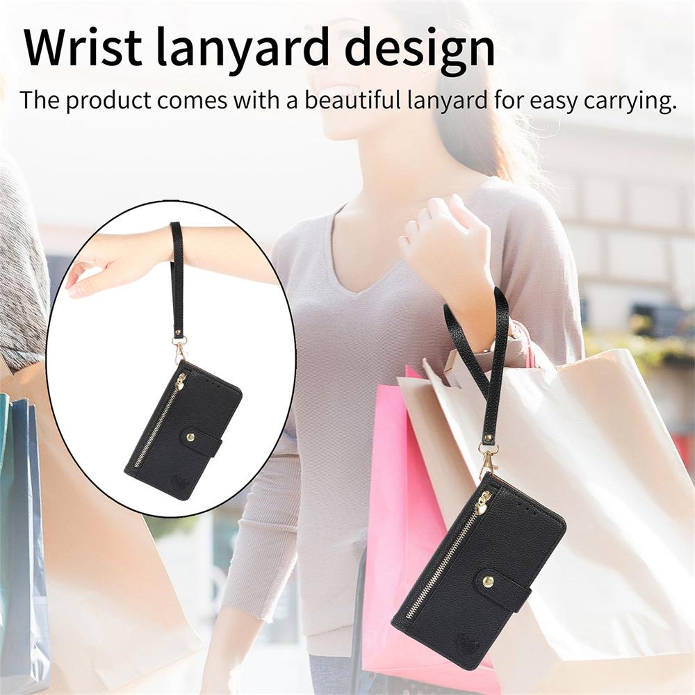 Leather Zipper RFID Wallet Card Slots Phone Case for IPhone 17 Air 16E 15 14 Plus 13 12 11 Pro Max Wrist Strap Protective Cover