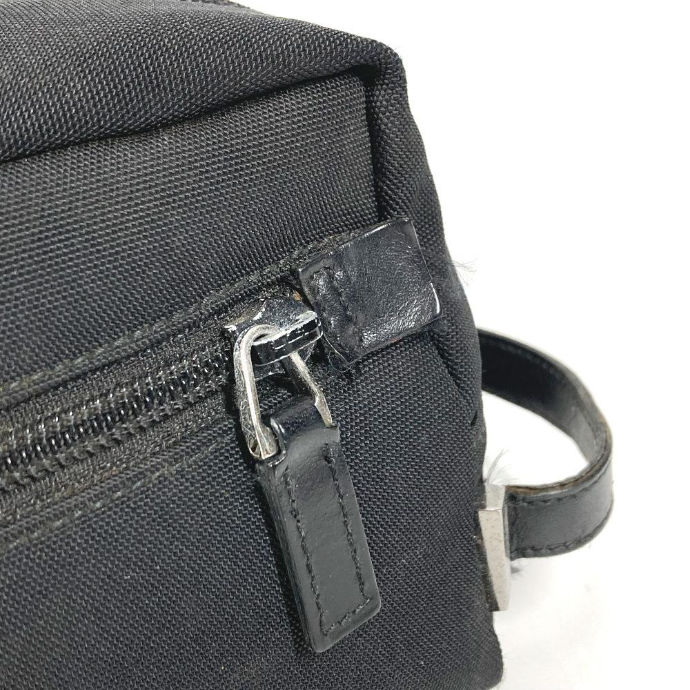 GUCCI 02888 Logo W Zip Zip Bag Pouch Clutch Bag with Handle Leather/Canvas Black