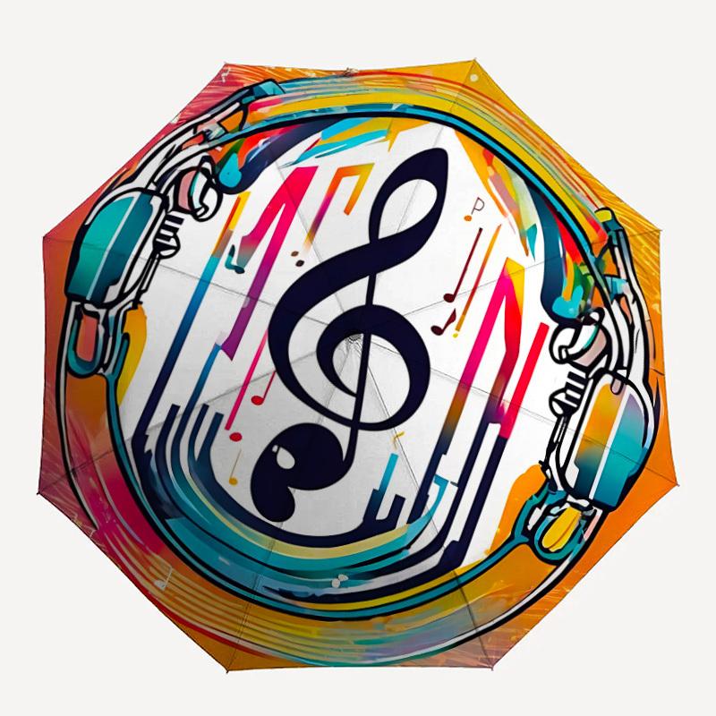 1pc Musical Note Pattern Automatic Open/Close Umbrella - Compact Travel Umbrella, Gift for Birthday, Holiday yy260106046