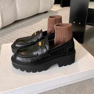 Версия из коровьей кожи того же стиля, новые весенне-осенние монеты из лошадиной кожи, британский стиль, круглый носок, лоферы на толстой подошве без задника