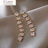 14K Real Gold Plating Korea Fashion Jewelry Luxury Shiny Square Zircon Long Earrings Elegant Women Wedding Party Accessories