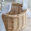 Wicker Rattan Basket Handmade Wedding Flower Basket with Faux Pearl Handle Flower Girls Basket for Home Decor Bridal Shower Picnic