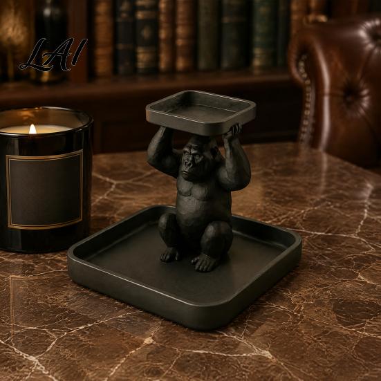 Настольный держатель для ароматерапии 3D-печатная фигурка гориллы Декоративный поднос Приседающая фигурка с двухъярусным хранением для креативных статуэток животных, ключей, украшений Маленький